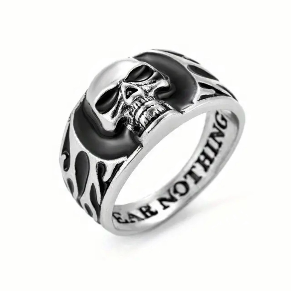 Men’s Stainless Steel Silver/Black “Fear Nothing” Band Size 9